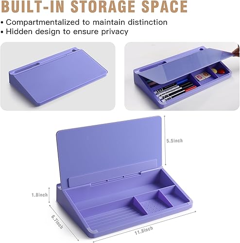 Miniatura 4 de SELEAD Pizarra blanca de vidrio de escritorio con almacenamiento, pequeña pizarra blanca de borrado en seco, soporte para teclado para el hogar,