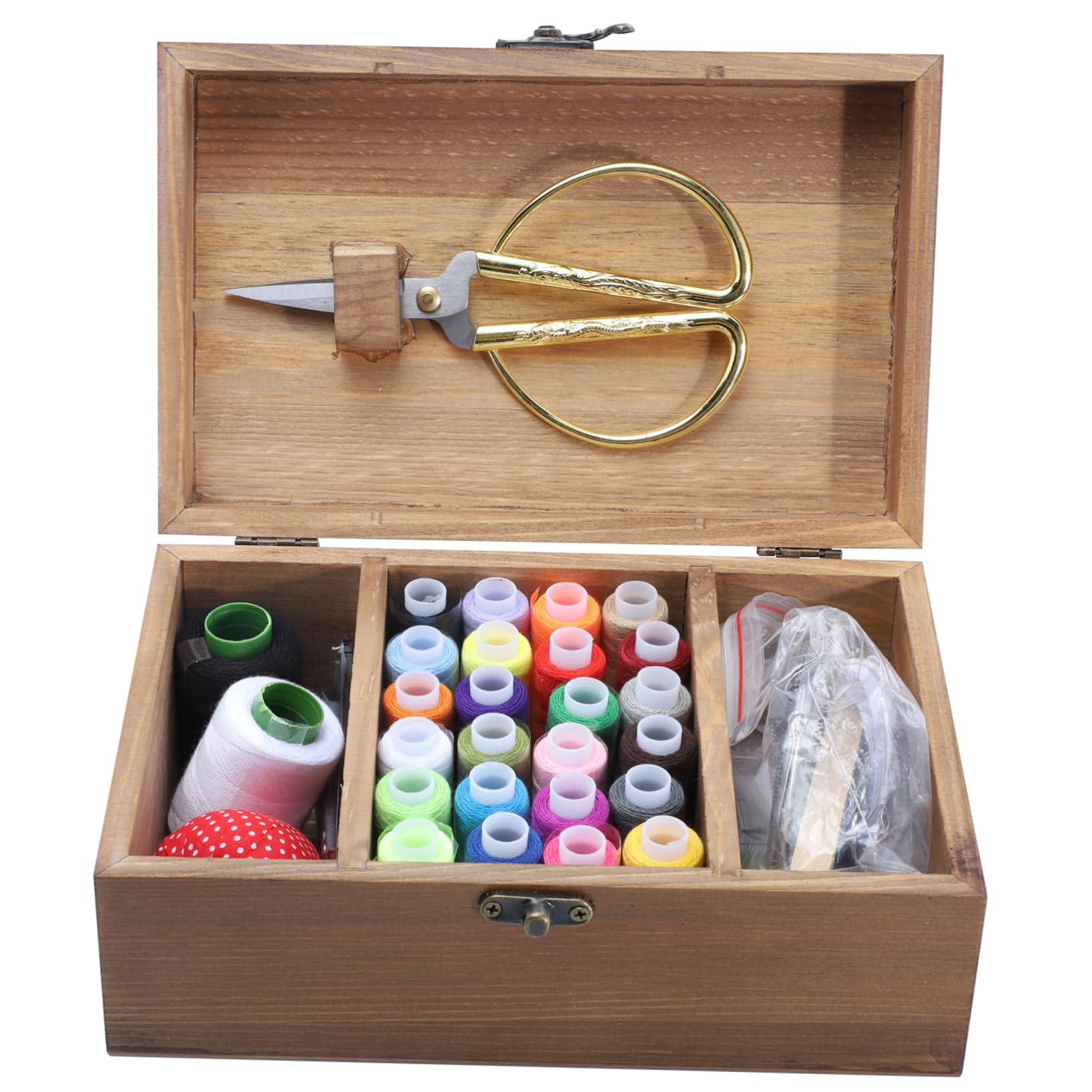 HOMSFOU Kit de Costura Profesional de Madera Gran Capacidad, Caja Retro de Almacenamiento Ecológica para DIY Costura en Casa, Incluye Agujas y Hilos