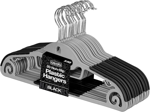 ASAB Non Slip Plastic Hangers Heavy Duty Suit Hangers with Tie Bar, 360 degree rotatory hook Pack of 20 - Space saving, sturdy to hold Jacket, Jumpers & Pullovers