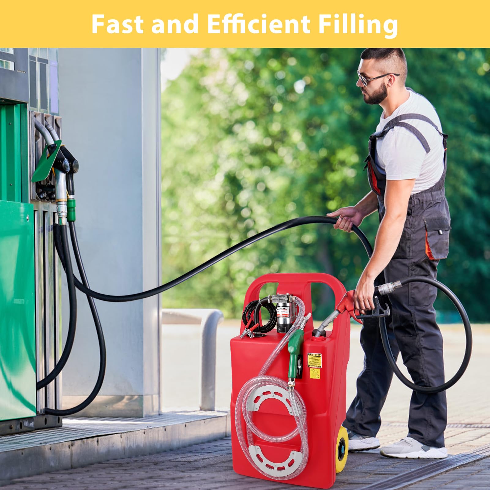 GAOMON 32 Gallon Fuel Caddy, Portable Diesel Fuel Tank On-Wheels with Auto Fueling Nozzle & 360° Swivel Connector, Diesel Container with 12V DC 140W Transfer Pump for Cars, Trucks, ATVs, Boats, Lawn Mowers