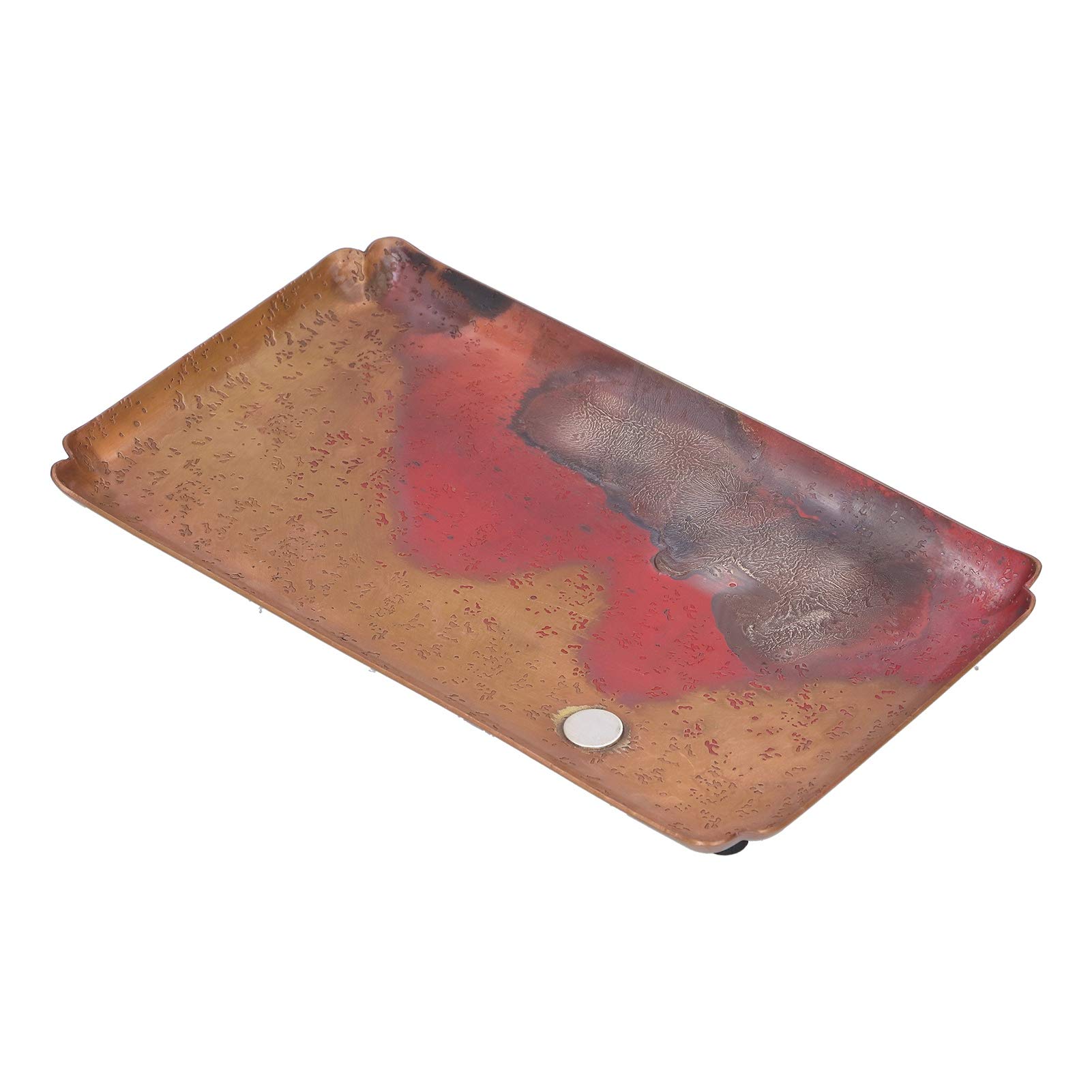 Ejoyous Bandeja de té Plato para Servir de Cobre Rojo 14 X 24 Cm Vajilla de Estilo Japonés con Almohadillas Antideslizantes para los Pies Base Poco Profunda para Tetera, Tazas, Velas, Uso en el
