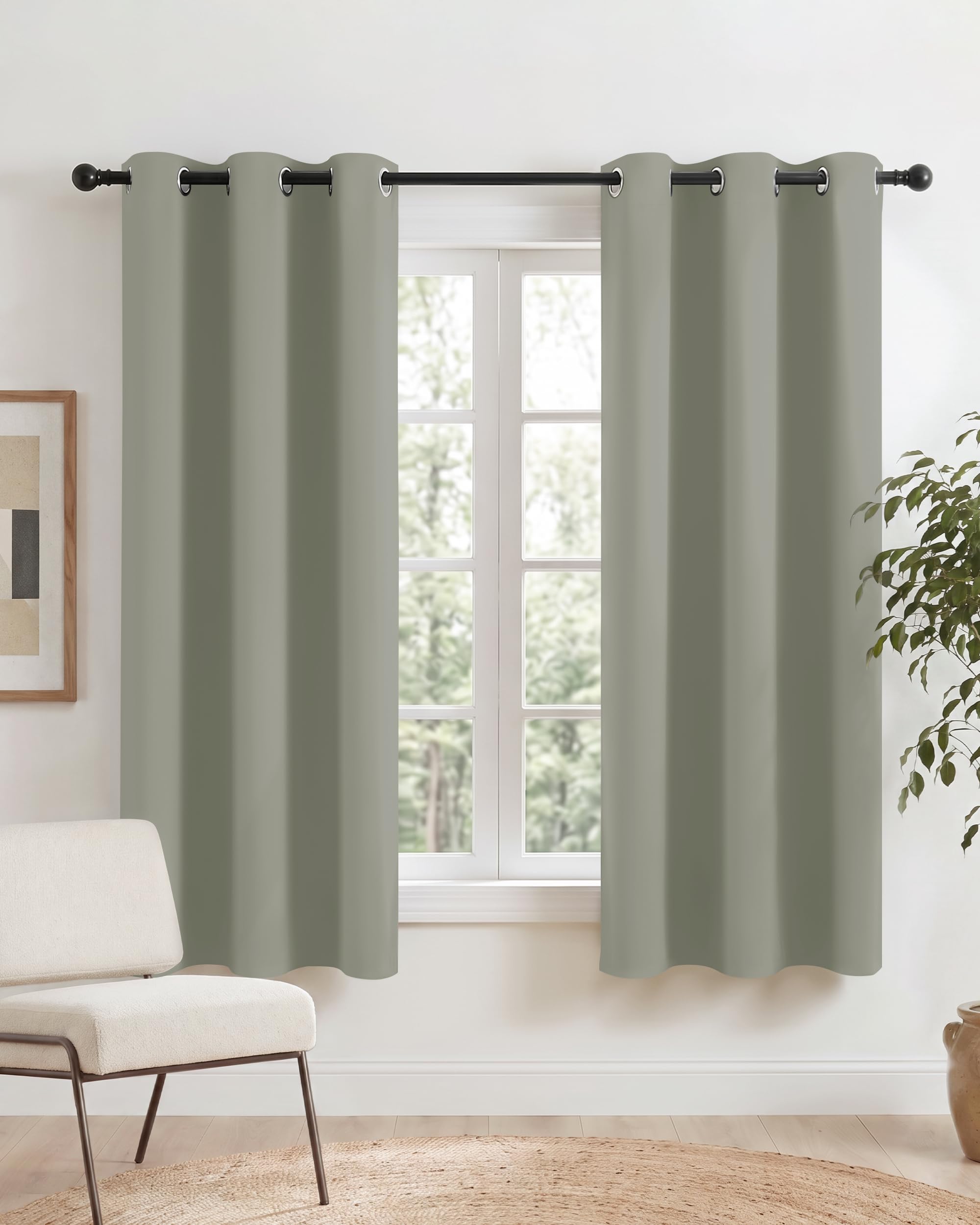 PONY DANCE Sage Green Eyelet Blackout Curtains 2 Panels W34 xL63, Thermal Insulated Room Darkening Drapes for Bedroom & Guest Room, Classic Energy Saving Privacy Noise Reducing — image 1