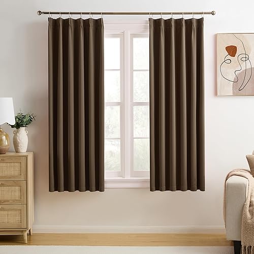 KEQIAOSUOCAI Pleated Blackout Curtains 45 Inches Long, Thermal Insulated Room