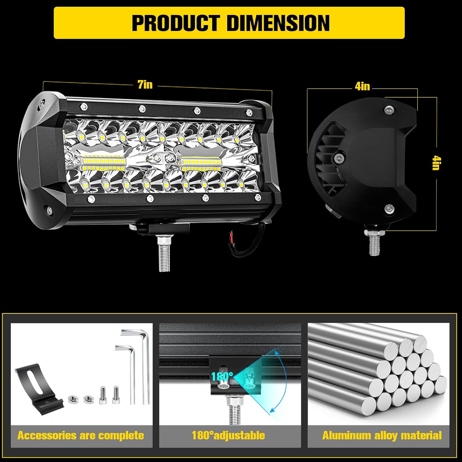 7 Inch LED Light Bar,240W 24000lm LED Pod Lights Triple Rows White Spot Flood Combo Beam Off Road Driving Lights Pods Fog Light for Truck ATV SUV UTV Boat Tractor with Wiring Harness