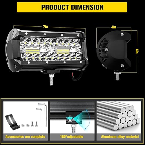 Miniatura 9 de Barra de luz LED de 7 pulgadas, 240 W, 24000 lm, luces LED de triple fila, haz combinado de inundación de punto blanco, luces de conducción