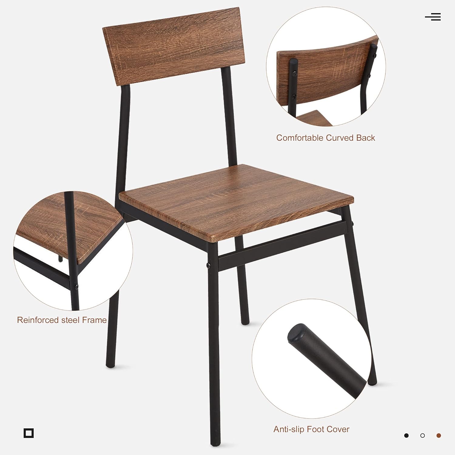 Dporticus 5-Piece Kitchen & Dining Room Sets Rustic Industrial Style Wooden Kitchen Table and Chairs with Metal Frame- Brown - Table & Chair Sets