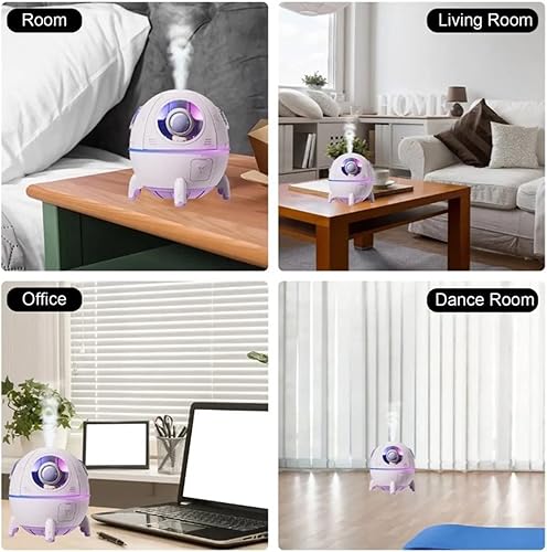 Miniatura 5 de Mini nave espacial en forma de humidificador con luz nocturna, USB lindo humidificador portátil hogar ambiente humidificador de luz ambiental