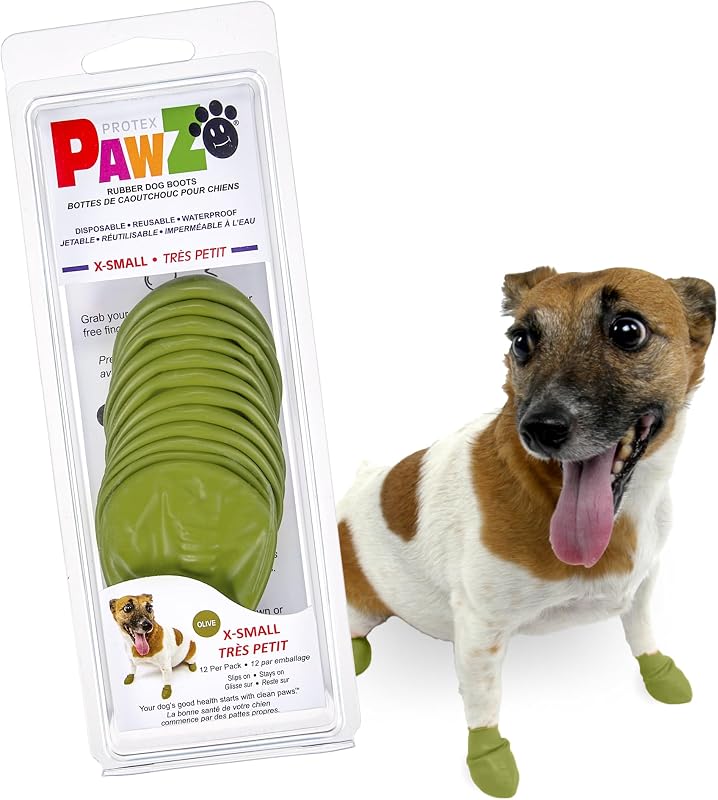 Botas de Borracha para Cães Protex PawZ, Impermeáveis e Antiderrapantes, para Patas de até 3,81–5,08 cm, Pacote com 12