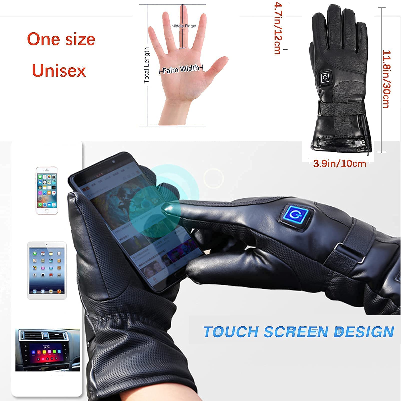Guantes térmicos, 7.4V 4000mAh Batería Recargable Guantes térmicos eléctricos para Hombres Mujeres Guantes térmicos para Motocicleta Pantalla táctil Impermeable para Deportes Esquí