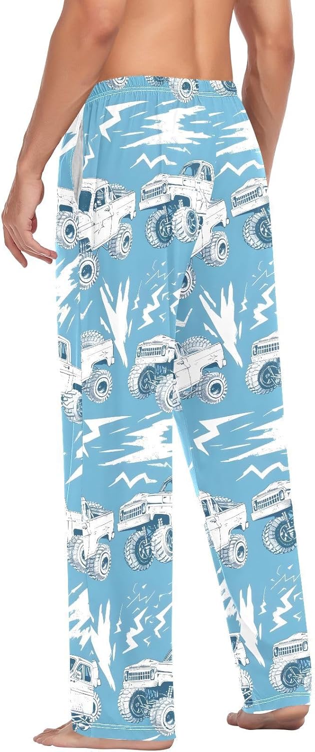 ALAZA Monster Truck Lightning Men's Pajama Pants Men Cotton Pajama Bottoms with Pockets, S