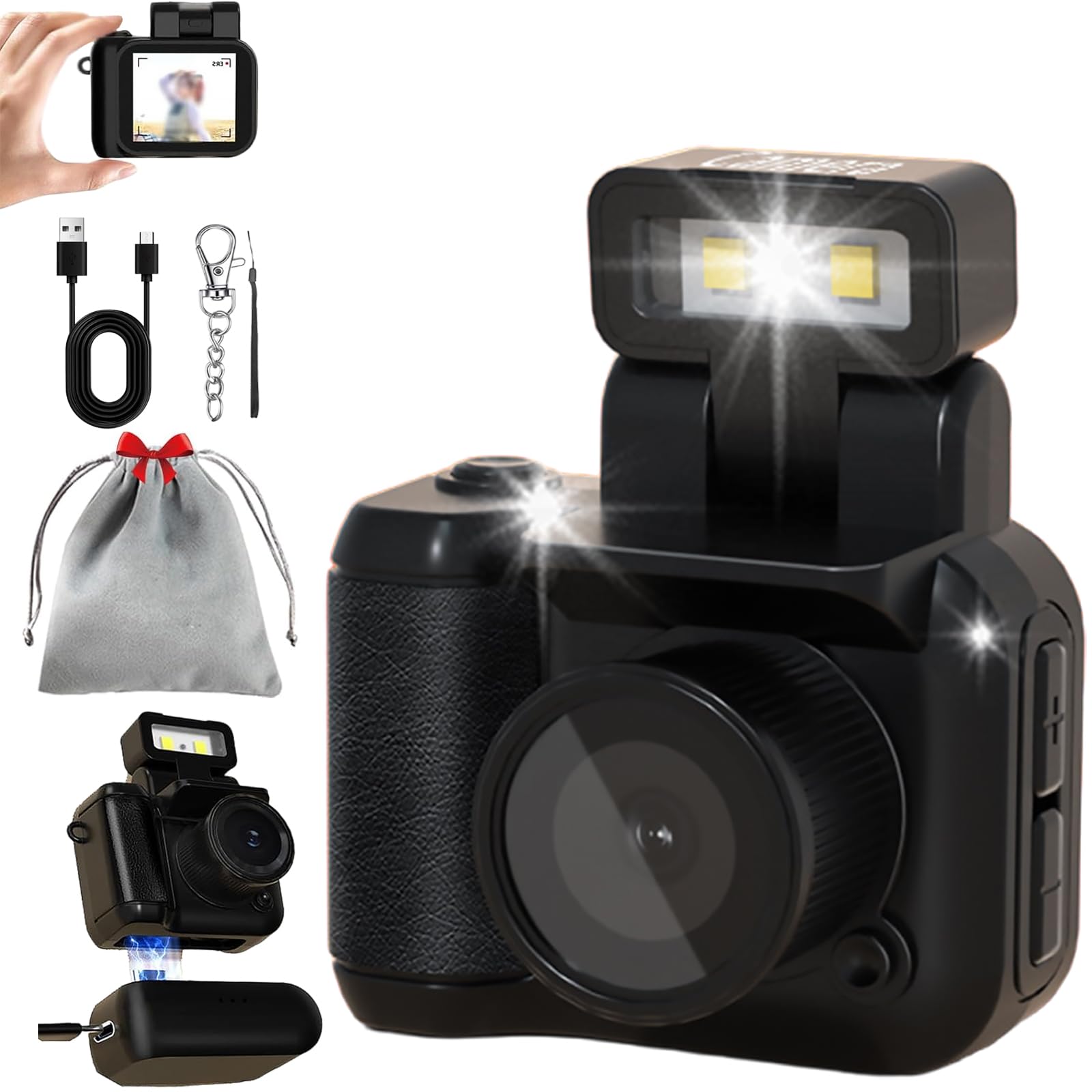 Retroscope, Retroscope Mini Camera with 1.44-Inch HD 1080p Screen, 90° Flip Flash Retro Snap Camera with 6 Filters, Retro Scope Mini Camera (Black, only)