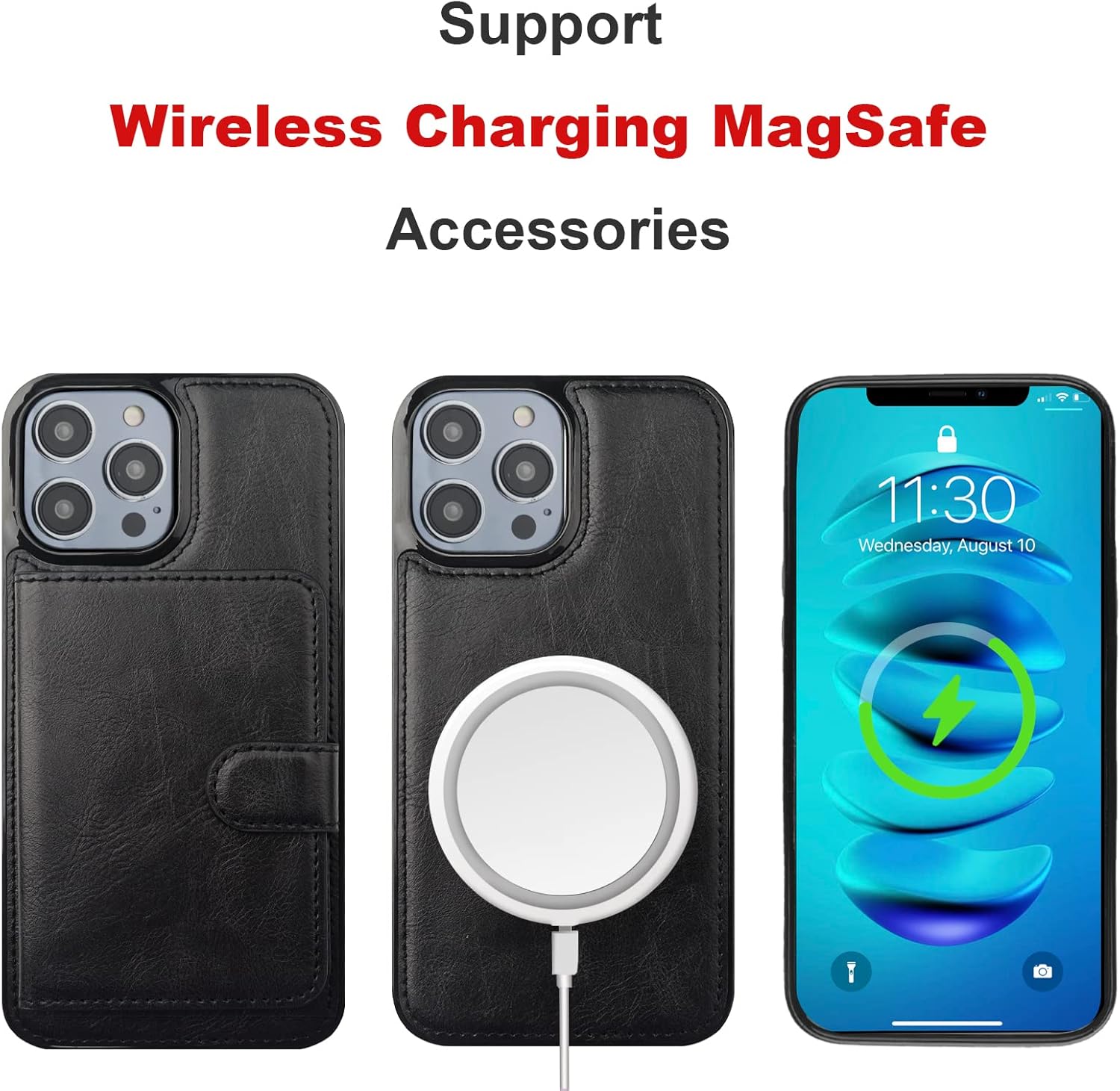 Bocasal Wallet Case for iPhone 14 Pro Compatible with MagSafe Magnetic RFID Blocking Detachable Premium PU Leather Flip Case with Card Slots Holder Kickstand Wireless Charging 6.1 Inch (Black)
