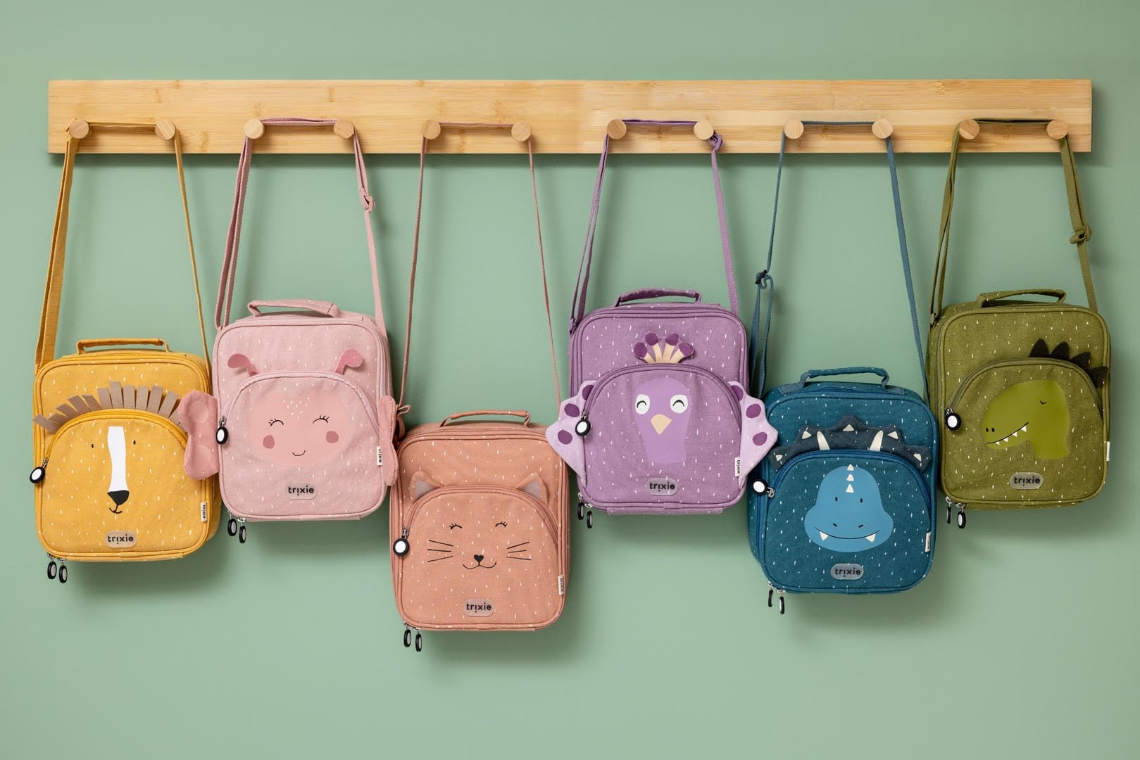 Trixie Isolierter Thermo - Brotbeutel mit Schultergurt, Vordertasche mit Reißverschluss, Namensschild, für Kinder in Schule, Kindergarten und Krippe (Mrs. Butterfly)
