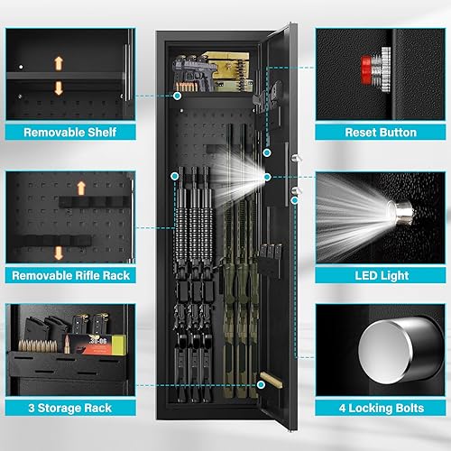 Miniatura 3 de 8 pistolas de rifle ignífugas para uso doméstico con cerradura de combinación, armarios grandes para rifles y escopetas, luz LED, organizador de