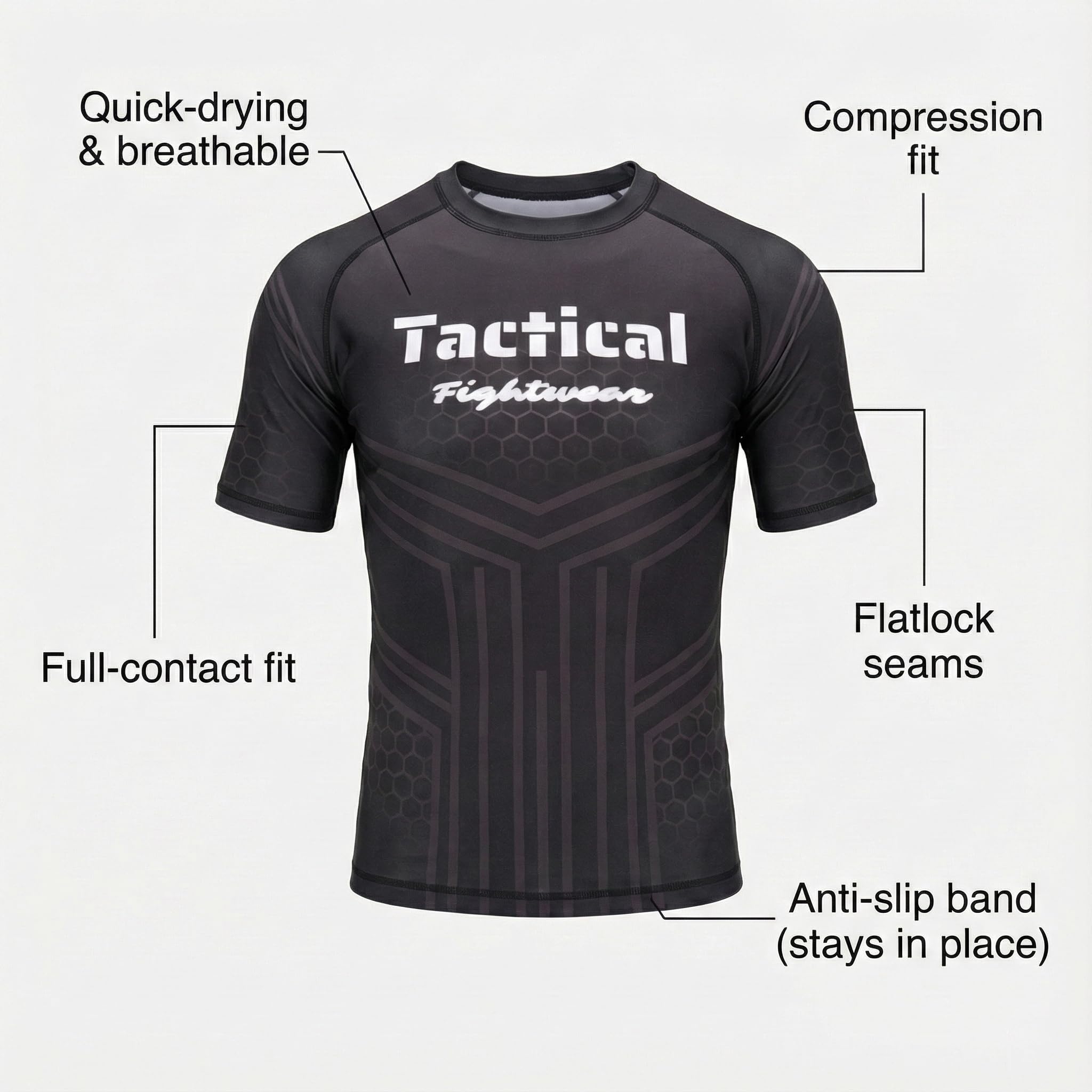 Tactical Fightwear Rashguard T-Shirt – Kompressionsshirt für MMA, BJJ, Grappling & Kickboxen, Atmungsaktiv & Rutschfest, Enge Passform