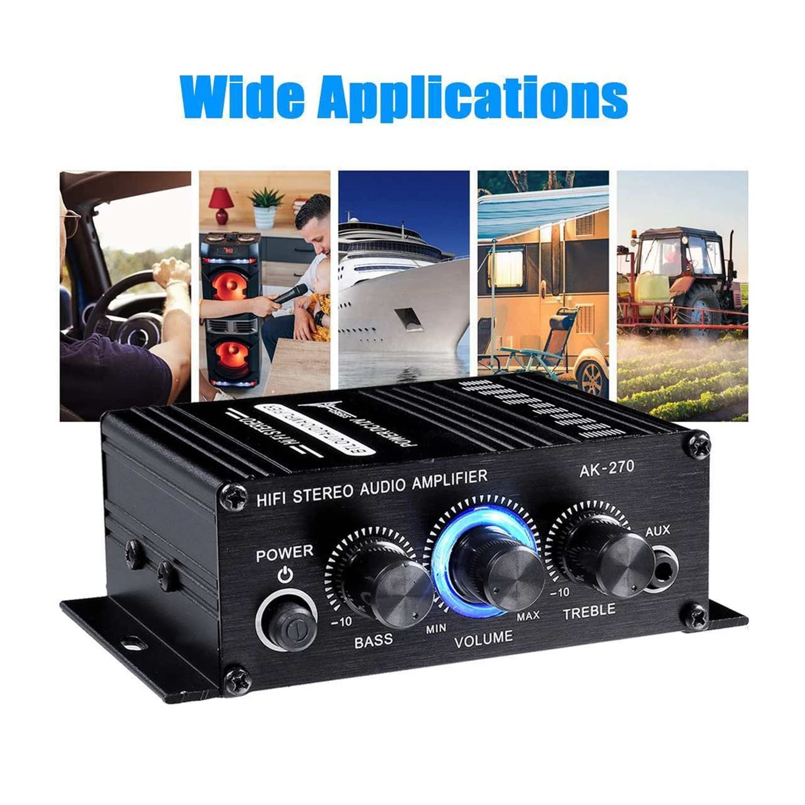 Amplificador, AK270 400W 12V Amplificador de potencia HIFI STEREO HOME COCHE BAJO AUDIO AMP MUSIC PLAYER COCH SPEAKER CLASE D COMO CASA DE POTENCIA DE POTENCIA AMP(Amplifier adapter)