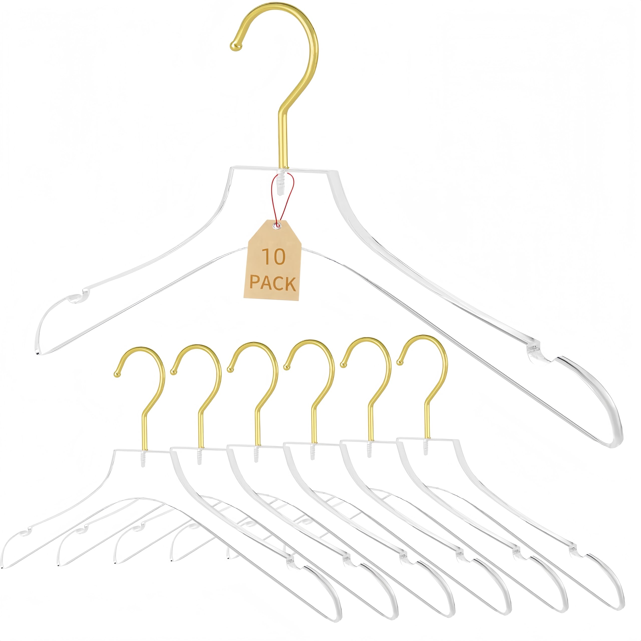 10 Stück Hochzeits-Acryl-Kleiderbügel, Premium-Kristall-Kleiderbügel, drehbar, goldfarbener Haken, glänzend (transparentes Quadrat)