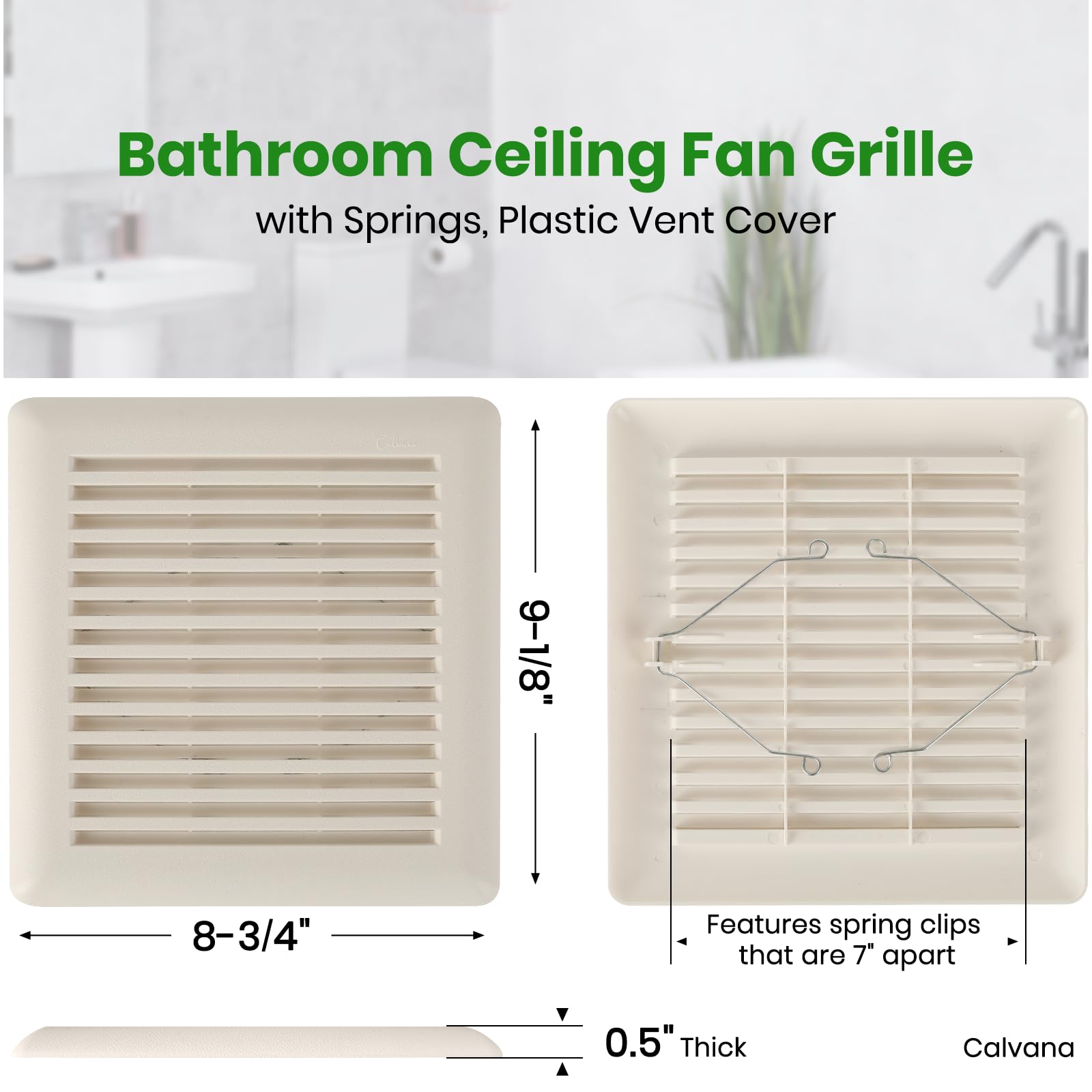 Calvana Paquete de 2 cubiertas para ventilador de baño C350GN con resortes, rejilla de repuesto para ventilador de escape de 8-3/4 x 9-1/8 pulgadas, compatible con Broan-NuTone, compatible con los
