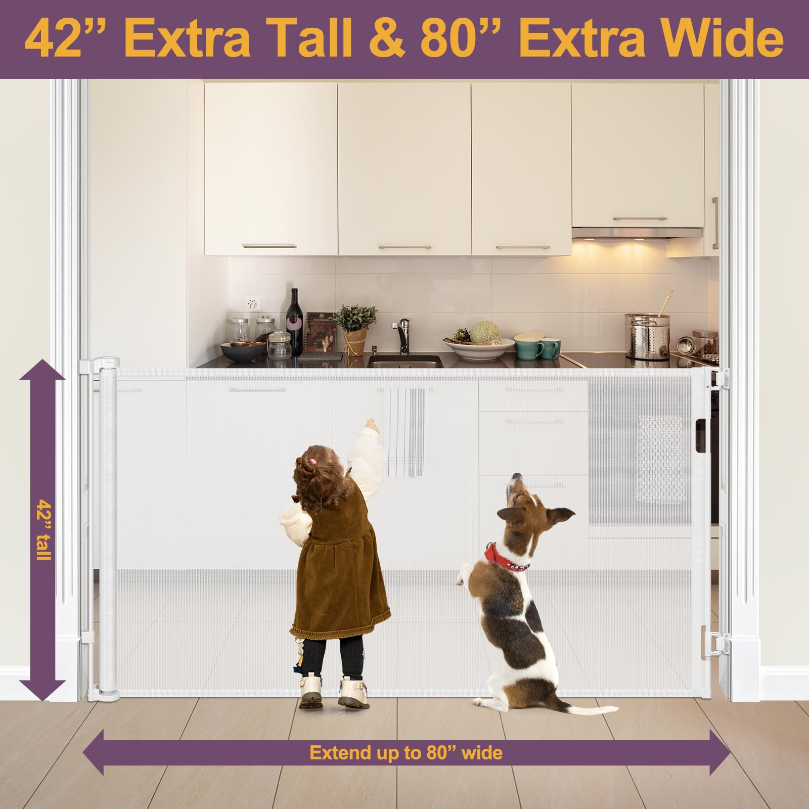Bingguz Cancelletto Retrattile Per Bambini E Cani – Extra Alto 106,7 Cm E Extra Largo Fino A 254 Cm – Con Aste Di Supporto In Fibra Di Vetro - 5