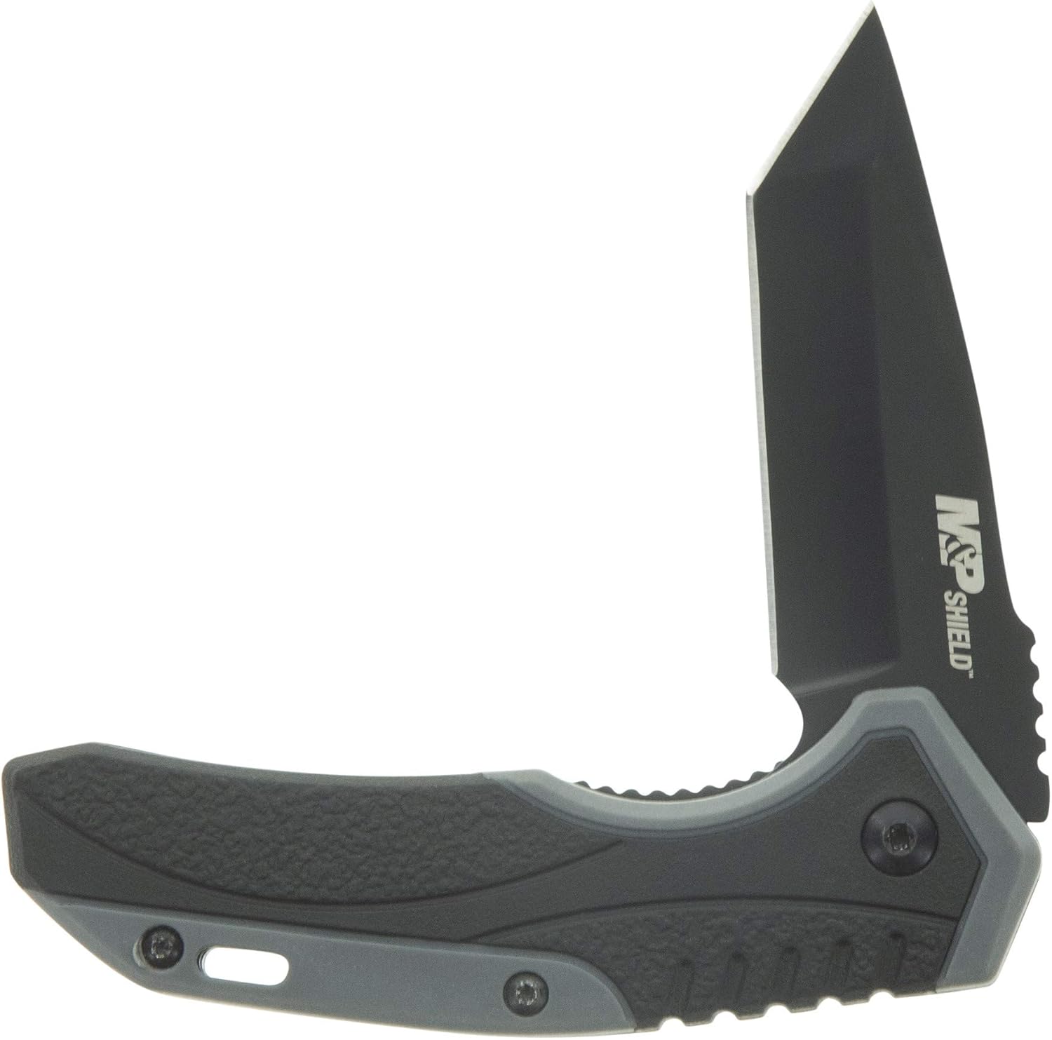 Smith & Wesson M&P Shield 6.8in Stainless Steel Assisted Opening Knife with 2.8in Tanto Blade and Rubberized Handle for Outdoor, Tactical, Survival and EDC