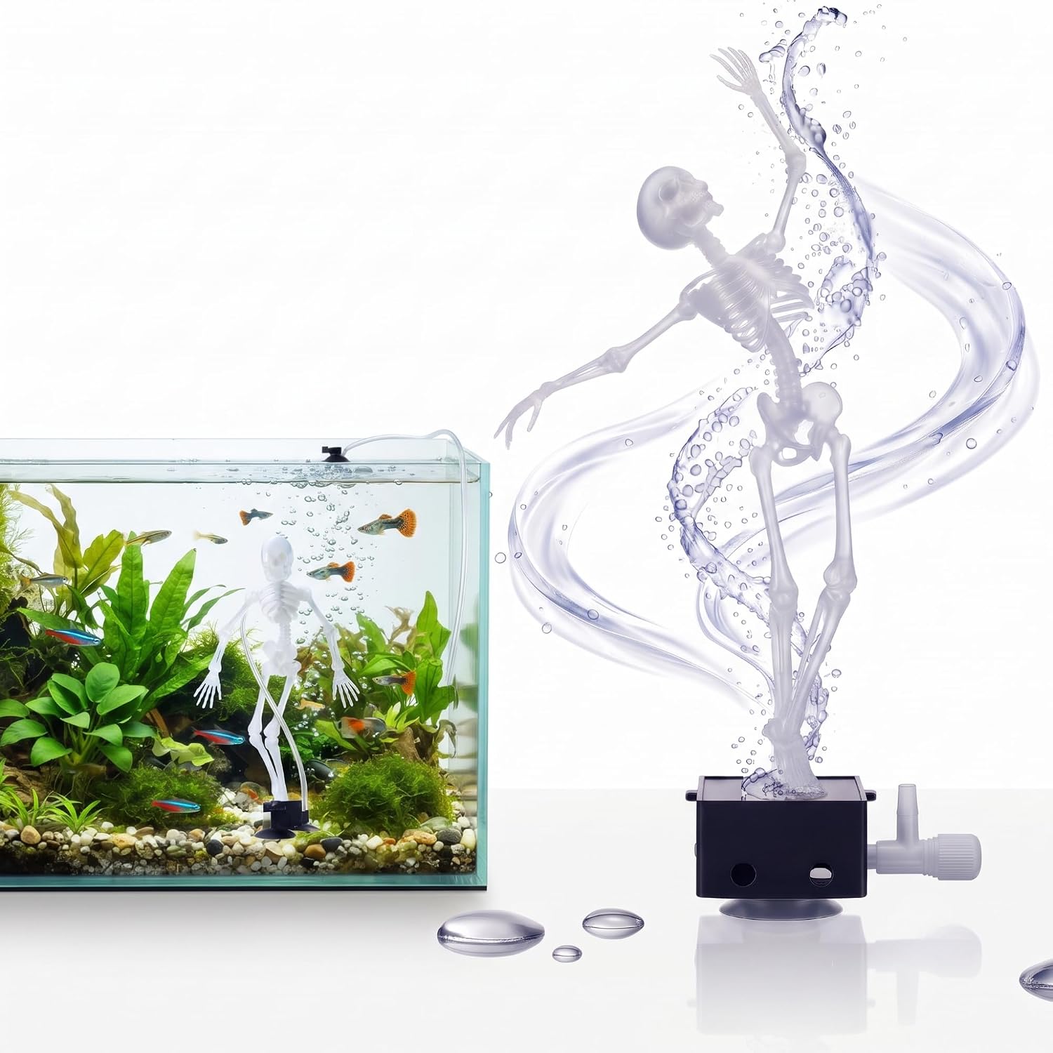 Dancing Skeleton Aquarium Bubbler Ornament for Fish Tank (2 Pack)