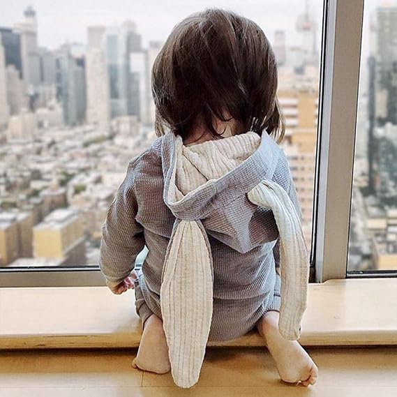 Simplee kids Animal Bunny Baby Easter Romper Long Ear Rabbit Hoodie Romper Jumpsuit with Zipper