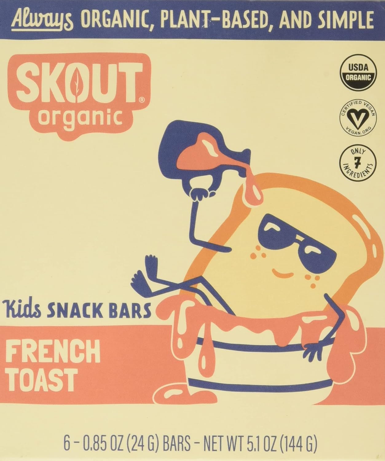 Skout Organic Kids Snack Bars, French Toast, Plant-Based, Vegan Friendly, USDA Certified Organic, Gluten Free, 5.1 Ounce (Pack of 6)