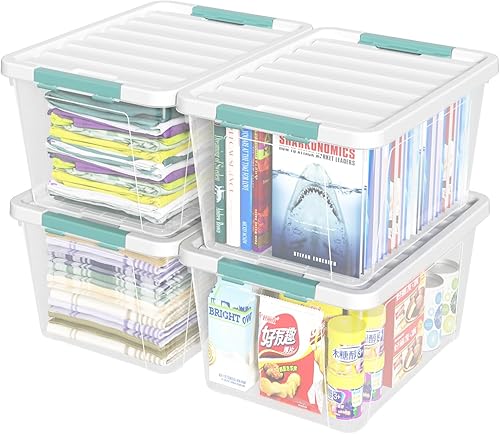 Miniatura 8 de Readsky 4 paquetes de cajas de almacenamiento transparentes, contenedores de almacenamiento de plástico, 20 cuartos de galón