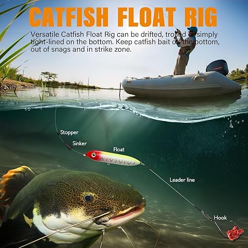 Miniatura 4 de Dovesun Aparejo de bagre Flotadores de bagre Santee Rig Aparejos de pesca para gatos #60#70#80 Ganchos circulares para flotadores de bagre, 3