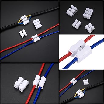 65 Pcs Spring Wire Connectors, Spring Clamp Terminal Cable Clamp Connector, CH-2 Electrical Cable Connectors Block, 2 Pin Push-in Quick Terminal Wire Connector Wiring Terminals