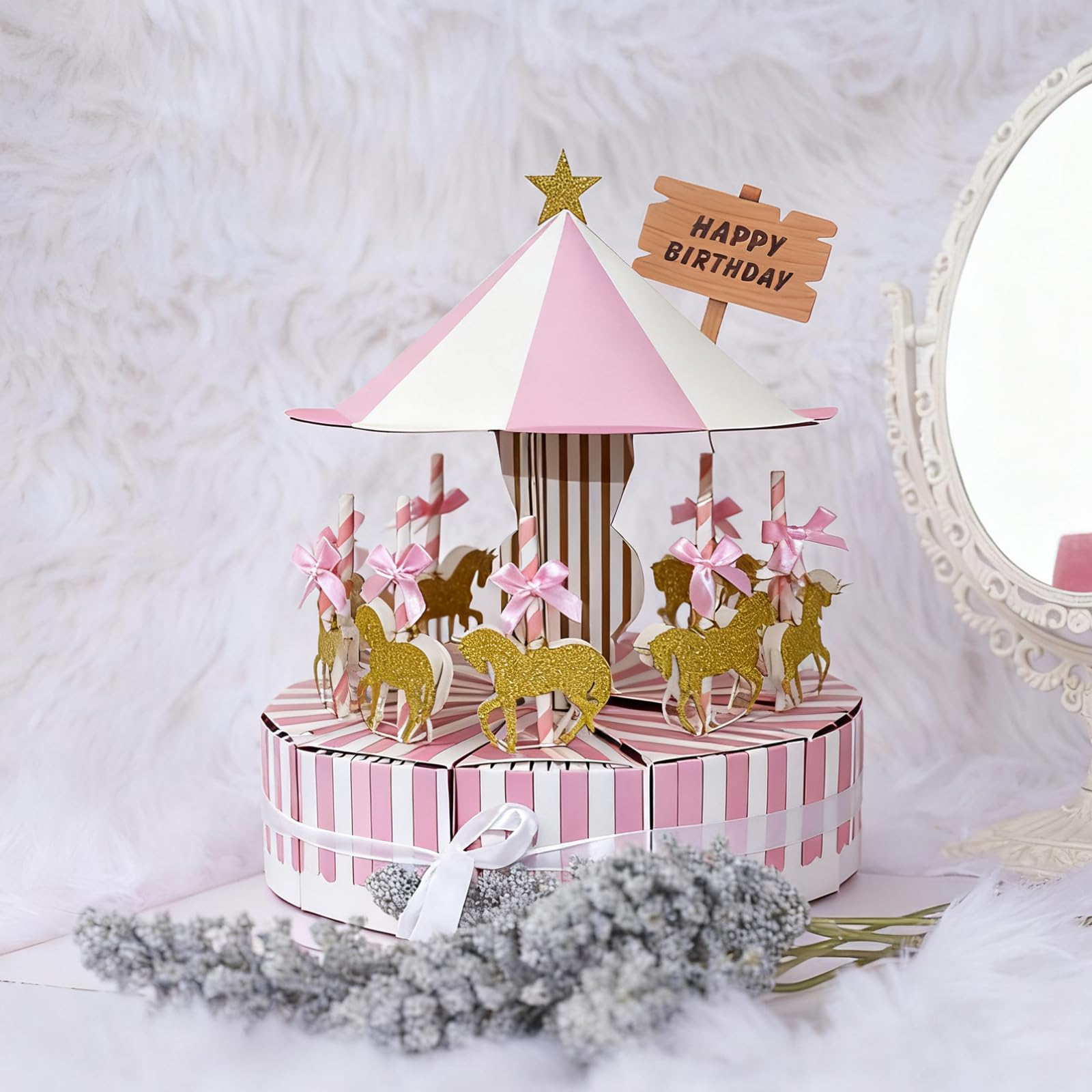 Scatola Di Carta a Forma Di Carosello, Scatole Regalo per Feste di Nozze, Per Dolci Per Feste E Compleanni, 1 Set Composto da 10 Pezzi, Rosa