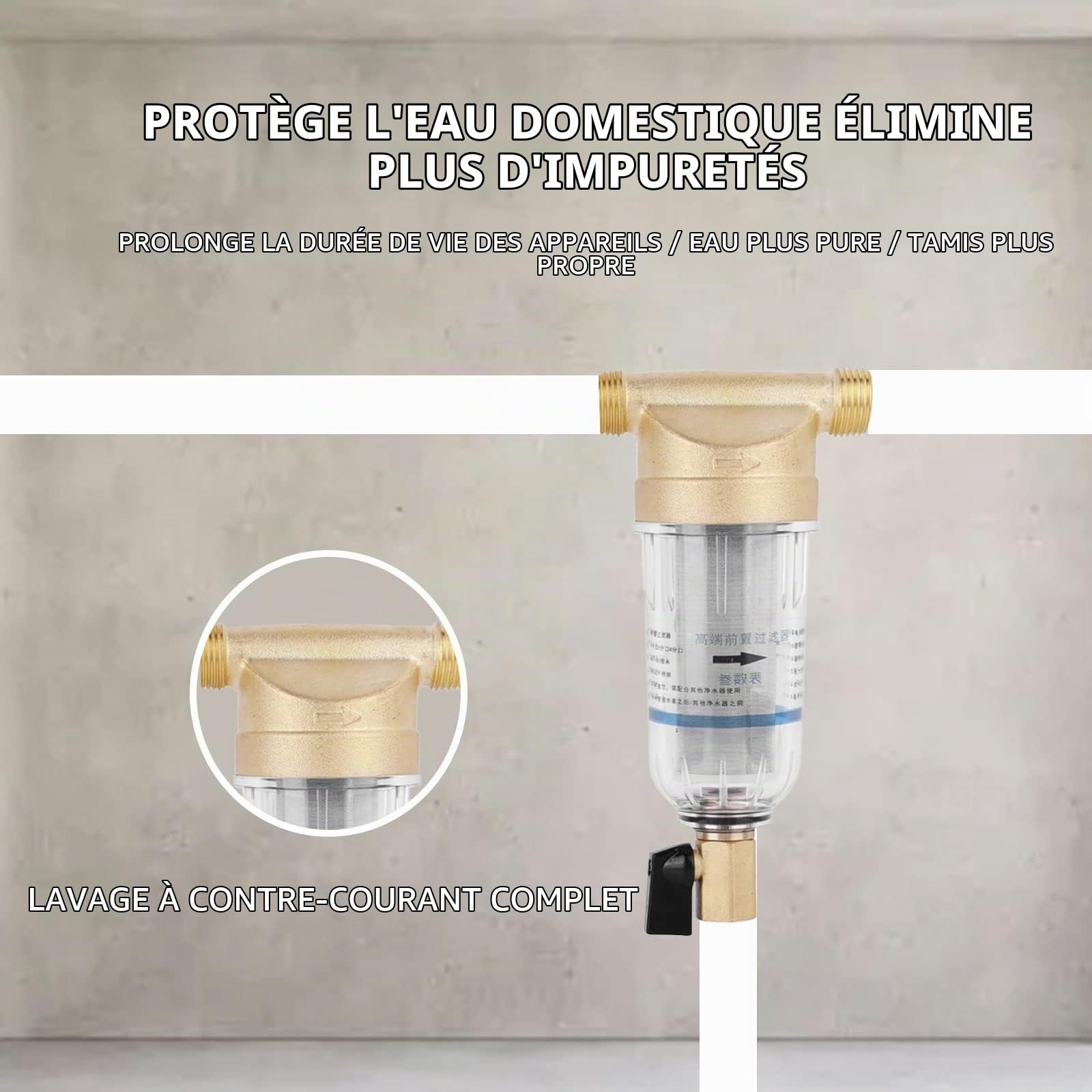 Préfiltre à eau, Filtre à Eau à Sédiments Spin Down, Filtre à Eau Robinet Réutilisable pour Filtre à Sédiment Spin-Down pour Tuyau d'eau de Puits Filtre à Sédiments(3/4" External Thread)