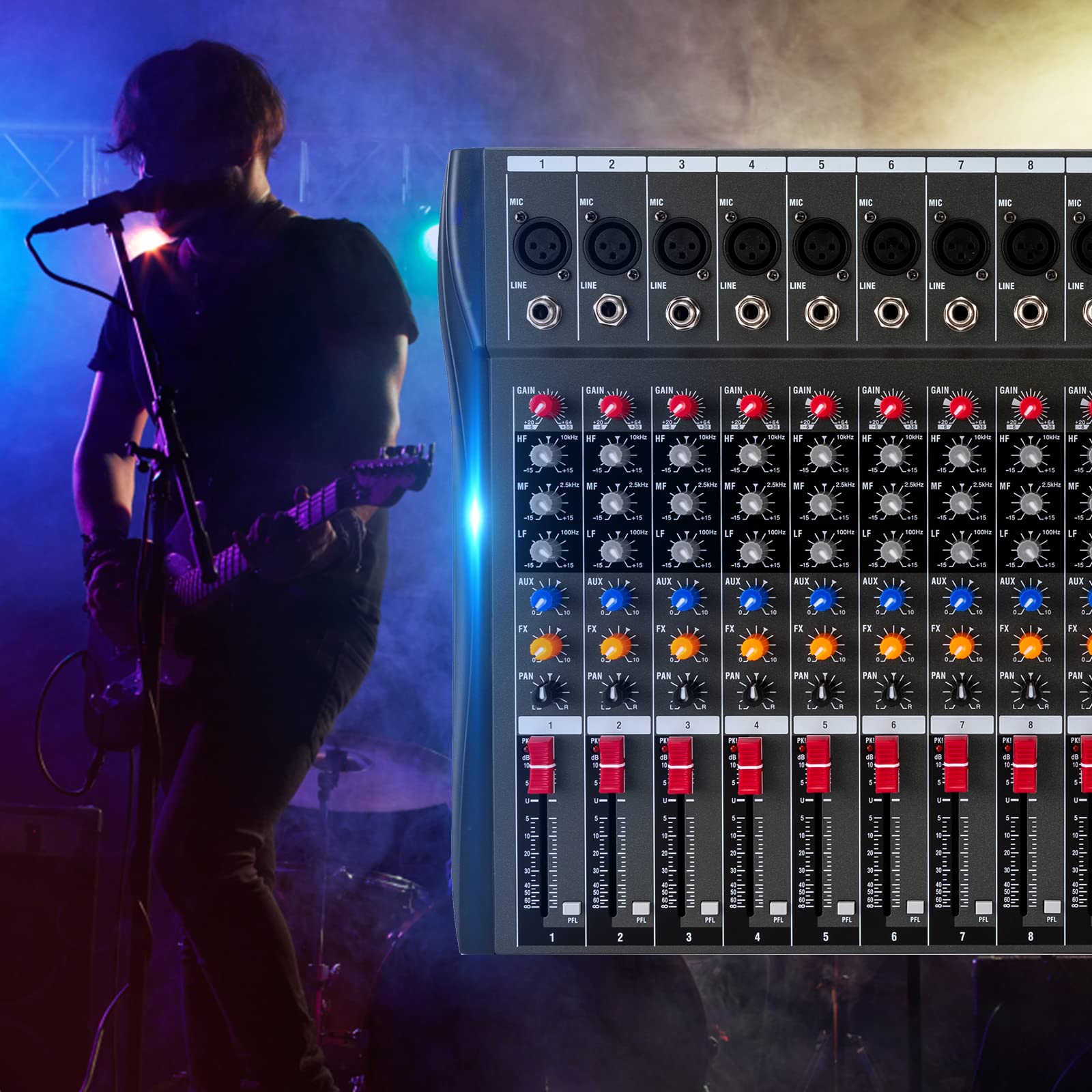 Mezclador de audio profesional de 12 canales, consola estéreo USB Bluetooth, pantalla LCD para grabación, DJ, escenario, karaoke, transmisión en vivo, 48 V Phantom Power