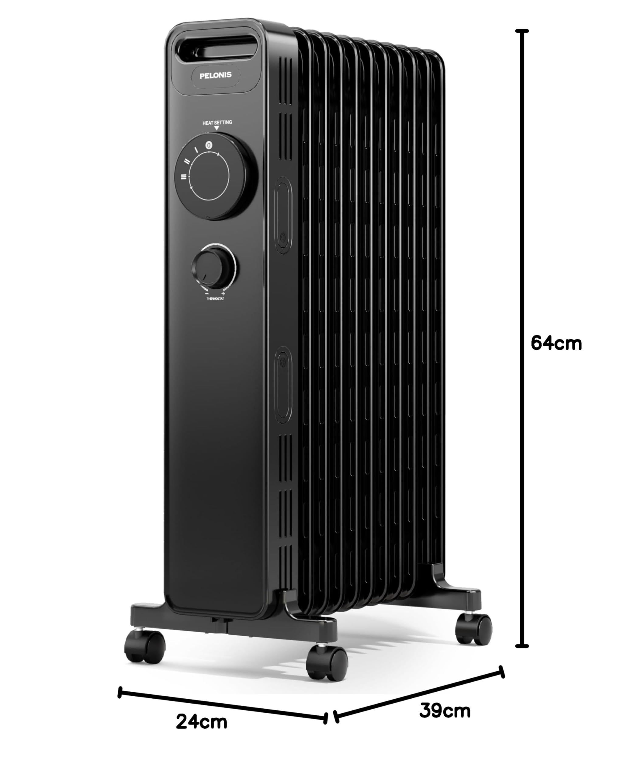PELONIS Radiador de Aceite 2300W con Aletas en J, 3 Potencias y Termostato, Silencioso, Seguridad Antivuelco, Eficiencia Energética A para Dormitorio, Salón