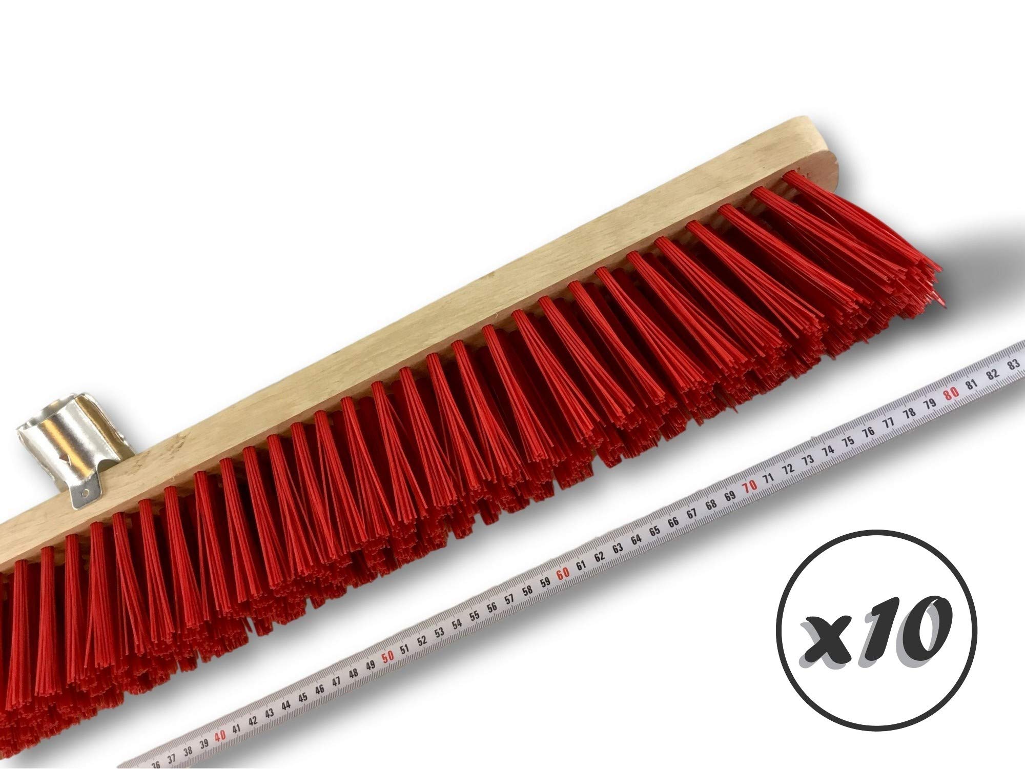 Miotła warsztatowa typu kantonier | Zestaw 10 | Track Outdoor | Długość 80 cm | Wypełnienie szczotką PVC czerwoną | Drewniana podeszwa | Metalowe tulejki Ø 28 mm | Bez uchwytu | Kibros 2380Bx10