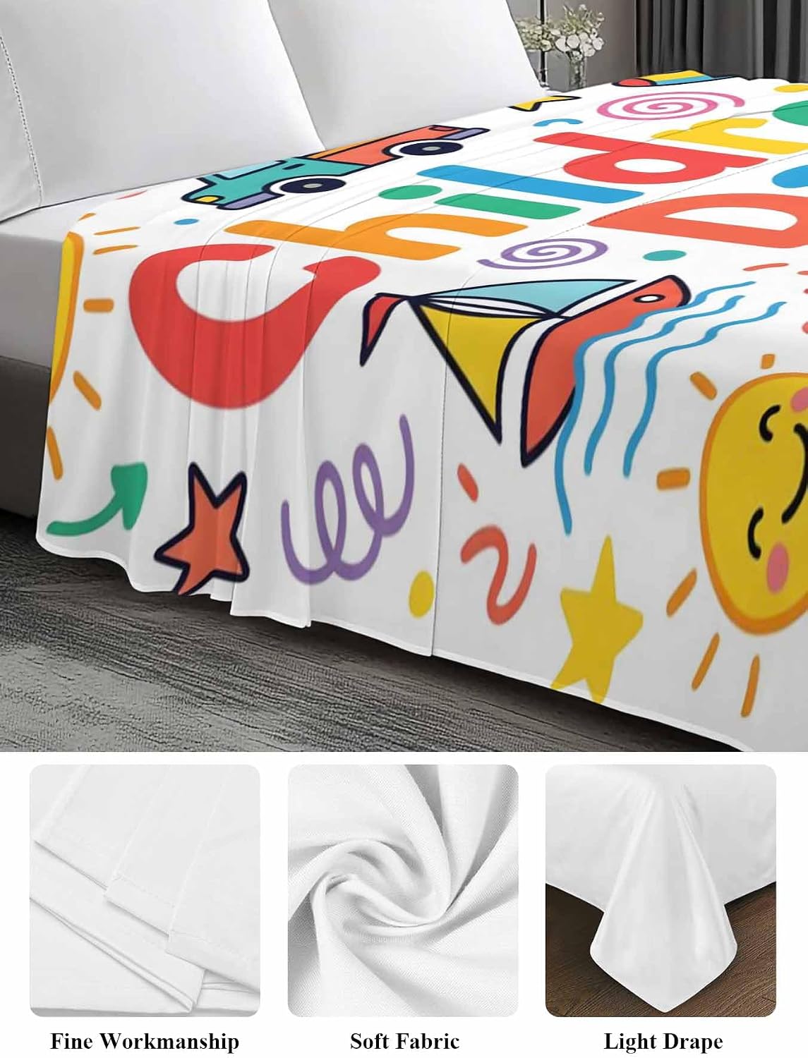 Full Flat Sheet, Children's Day Full Bed Sheets Only, Soft Microfiber Flat Sheet, Cartoon Cute Watercolor Truck Cat Hotel Quality Bedding Top Sheet Bedroom Home Dorm Decor