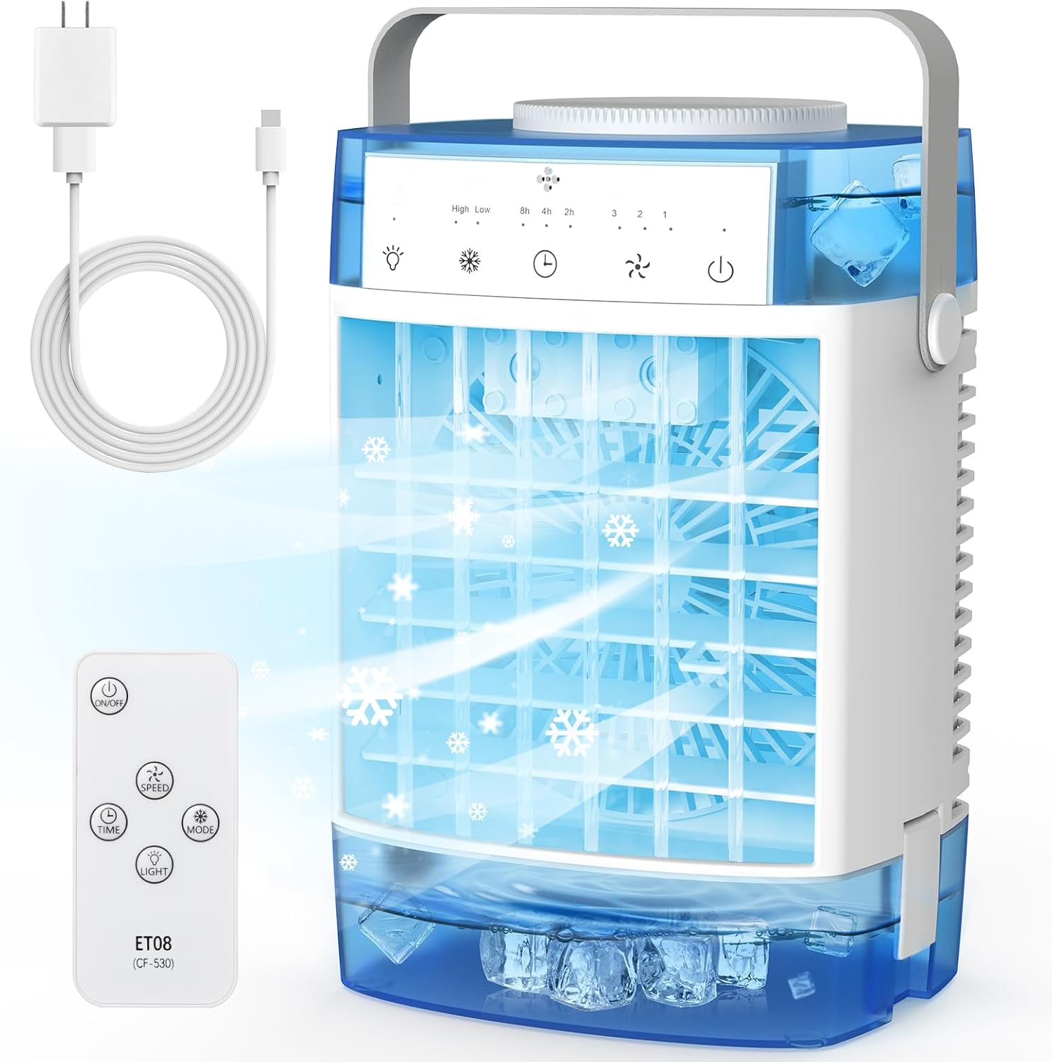 Portable air conditioner with remoter, 3 modes, 3 speeds, 2-4-8h timer