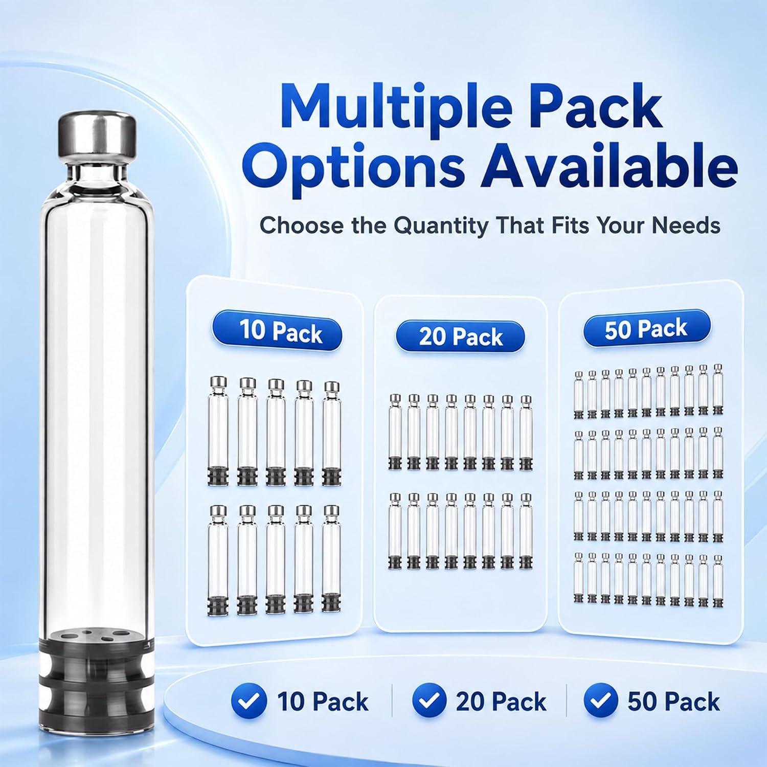3ml Pen Cartridge for V1-V2 Peptide Pen, 3cc Empty Glass Cartridge with 11mm Long Stopper Steam Sterilized & Individually Wrapped 20 Pack