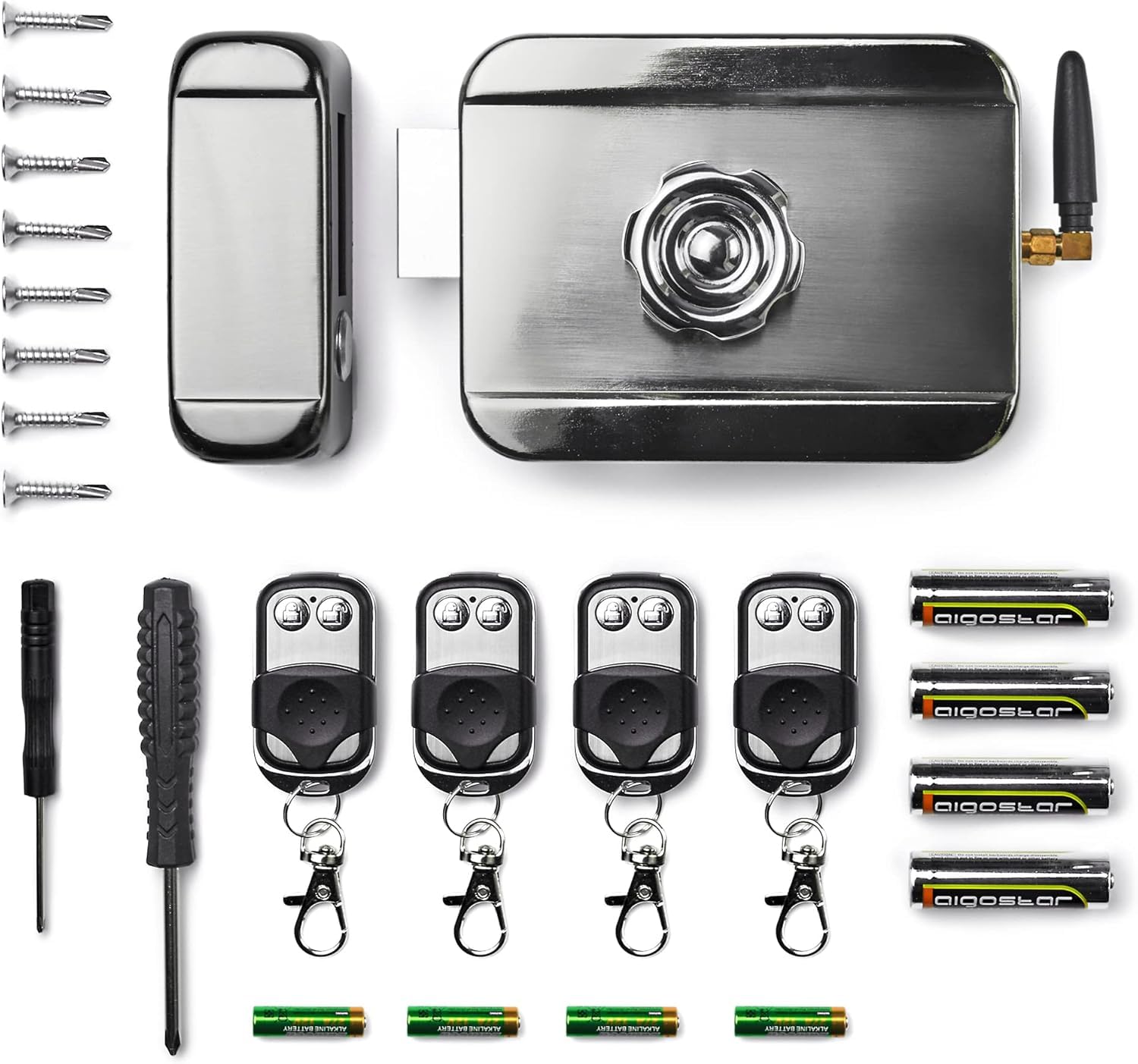 All Home Basics Cerradura Invisible de seguridad con control remoto - para puerta exterior o interior con 4 mandos antirrobo y antiokupas, Negro