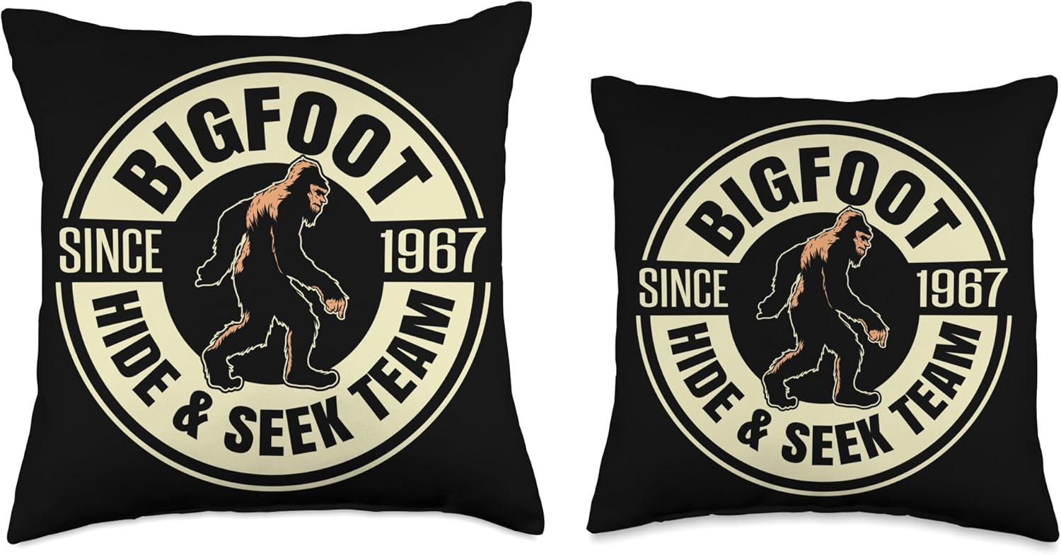 Funny Bigfoot Hide And Seek Team Retro Sasquatch Believers Throw Pillow