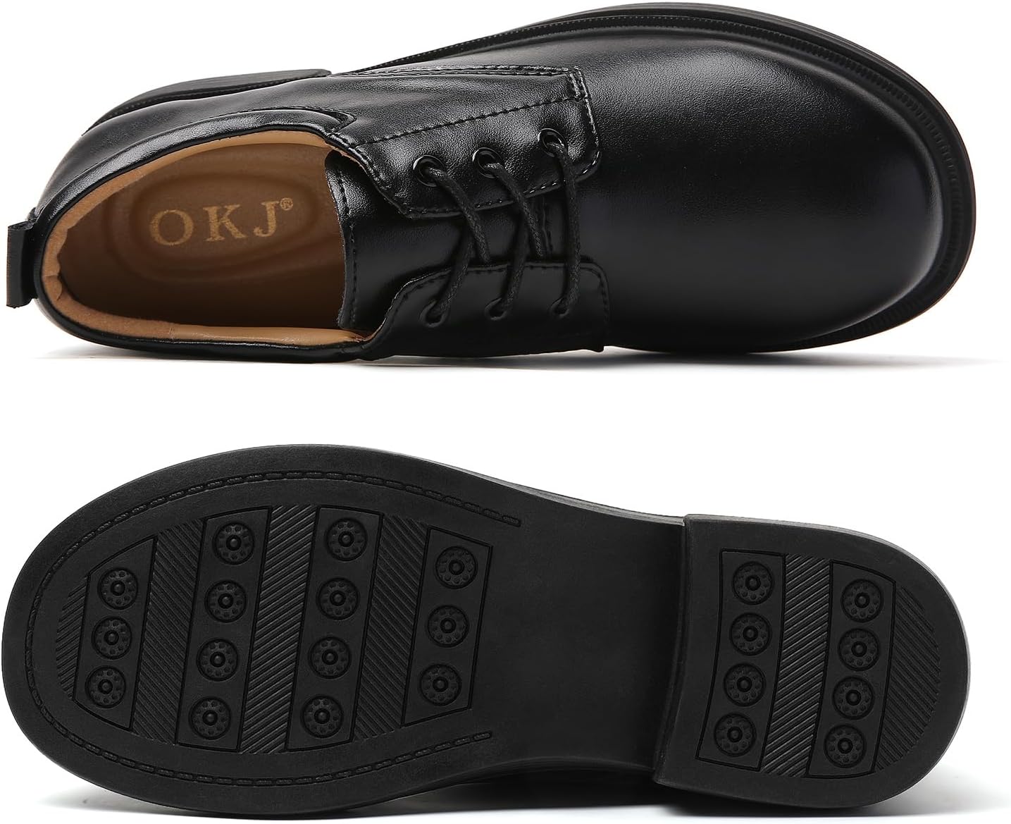 OKJ Oxford Shoes for Women Black Tie Women's Oxfords Shiny Leather Comfortable Slip on Lace up Ladies Loafers Business Casual Dress Work Office Shoes - Image 4