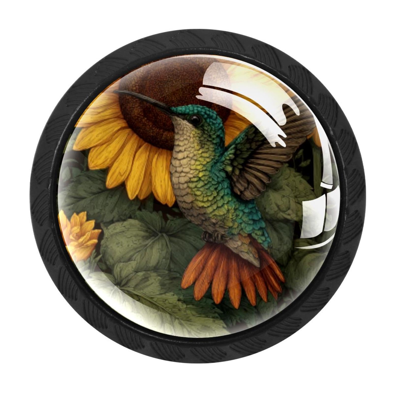 CHENZZZZ Sunflower Butterfly Hummingbird Colorful Drawer Pulls 4 Pcs Handle Glass Door Cabinet Knobs Home Office Kitchen Wardrobe Cupboard Hardware for Dresser Drawers