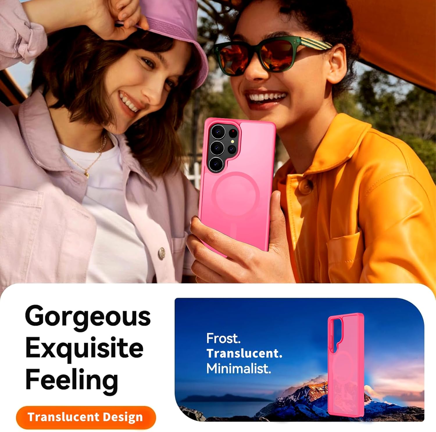 Hualele Magnetic for Samsung Galaxy S25 Ultra Case, Compatible with MagSafe, Military Grade Dropproof Translucent Matte Hard Back Slim Protective for Samsung S25 Ultra 5G Case, Hot Pink - Image 6