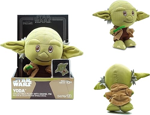 Miniatura 2 de Star Wars Jedi Master Yoda Personaje de peluche estilizado y pin esmaltado de metal coleccionable, muñeca de peluche mide 7 pulgadas de alto