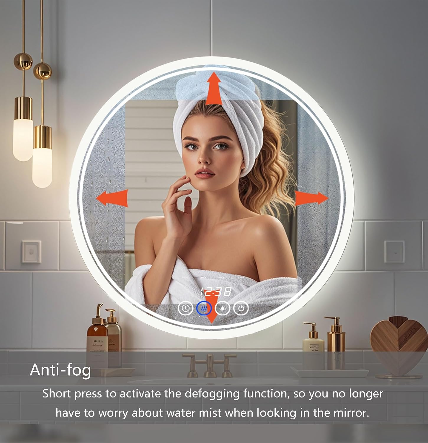 36 Inch Wall-Mounted Round Bathroom Mirror with LED-Lights - Frameless Vanity Mirrors (36" x 36", Frameless)