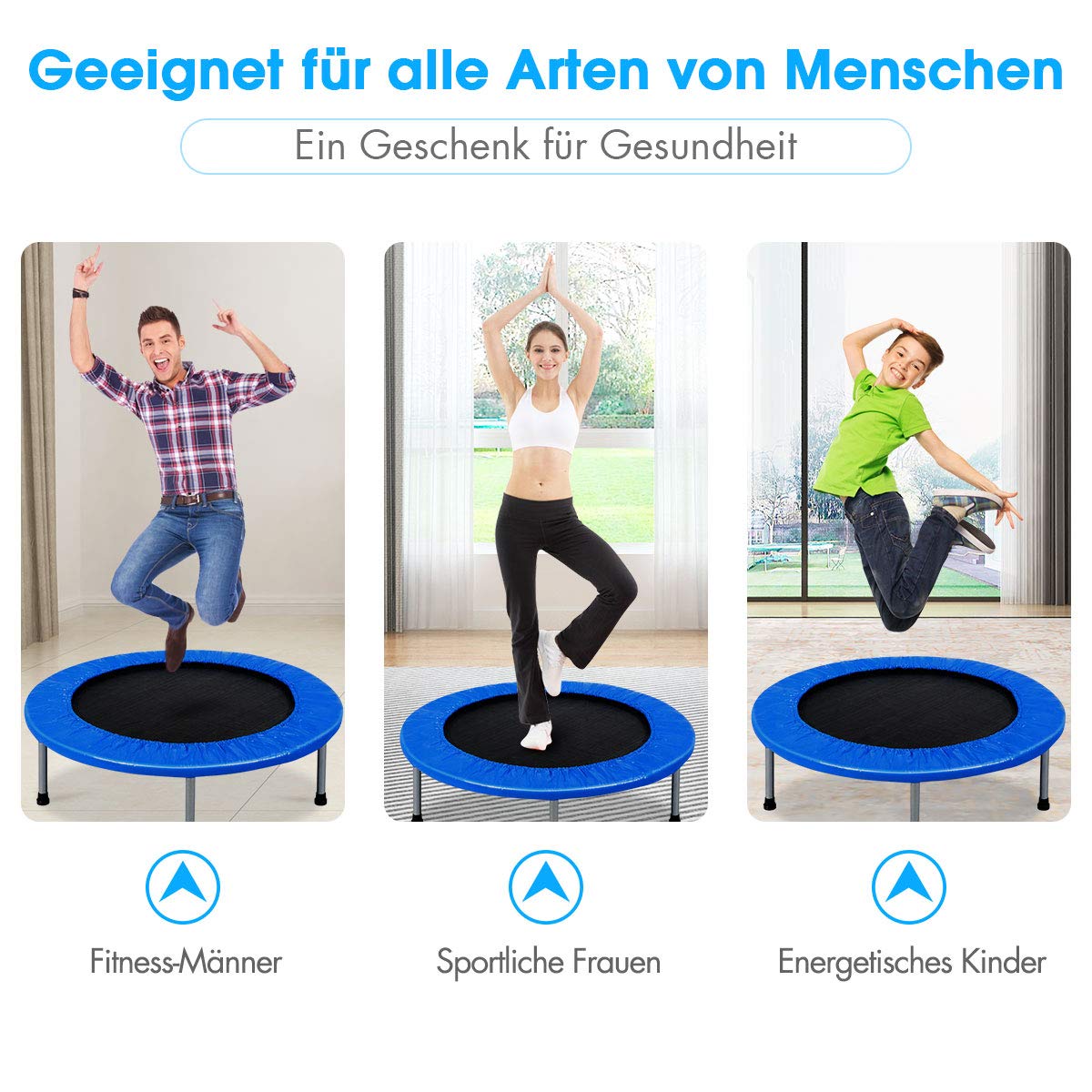 DREAMADE Trampolin aus Stahlrohr, Faltbares Kindertrampolin mit Tragfähigkeit von 150 kg, Fitnesstrampolin mit Rutschfesten Fußkappen, Gartentrampolin für Kinder & Erwachsene, Indoor