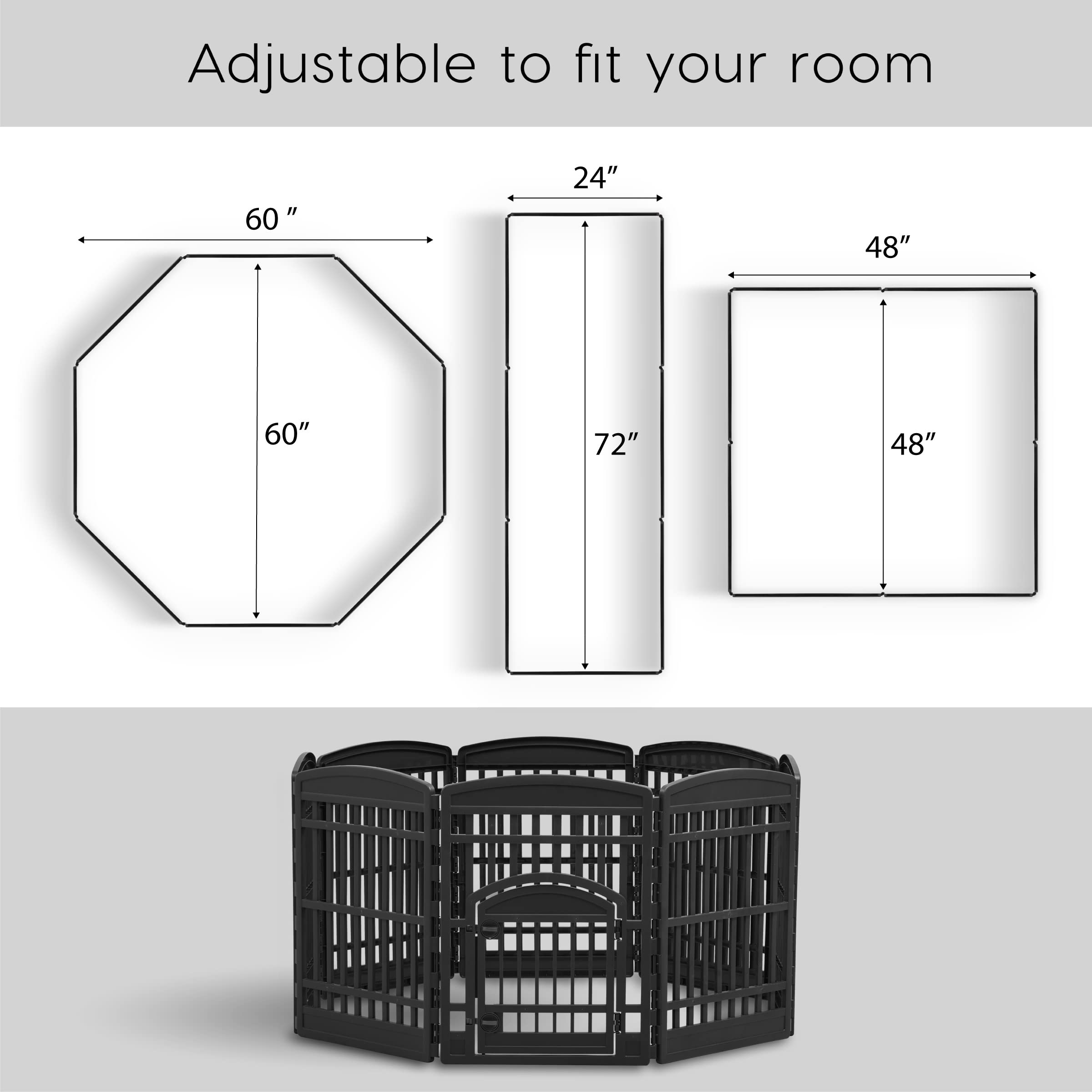 IRIS USA 34" Exercise 8-Panel Pet Playpen with Door, Dog Playpen, for Small, Medium, and Large Dogs, Keep Pets Secure, Easy Assemble, Fold It Down, Easy Storing, Customizable, Black