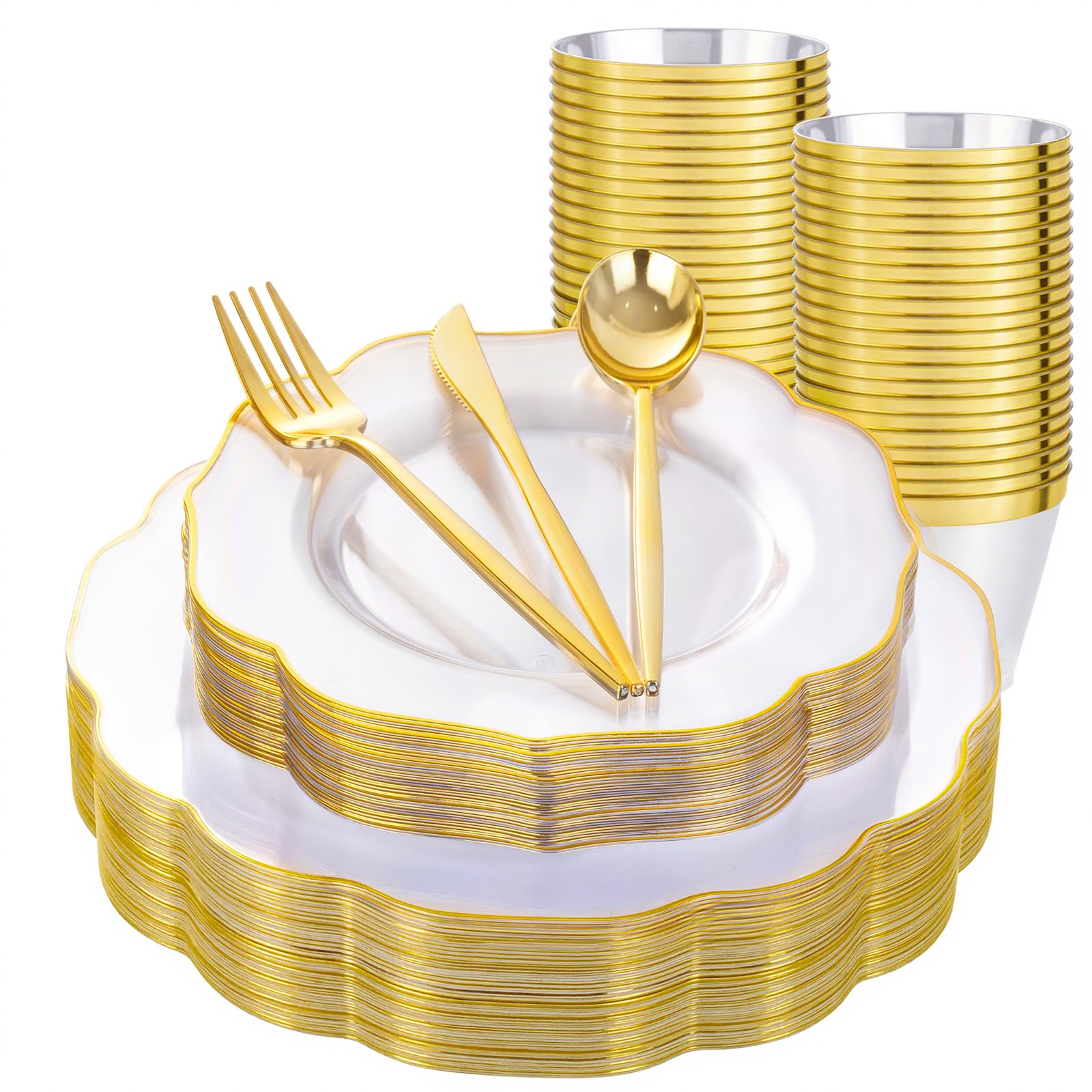 bUCLA White & Gold Disposable Plates - 180 Piece Set -11