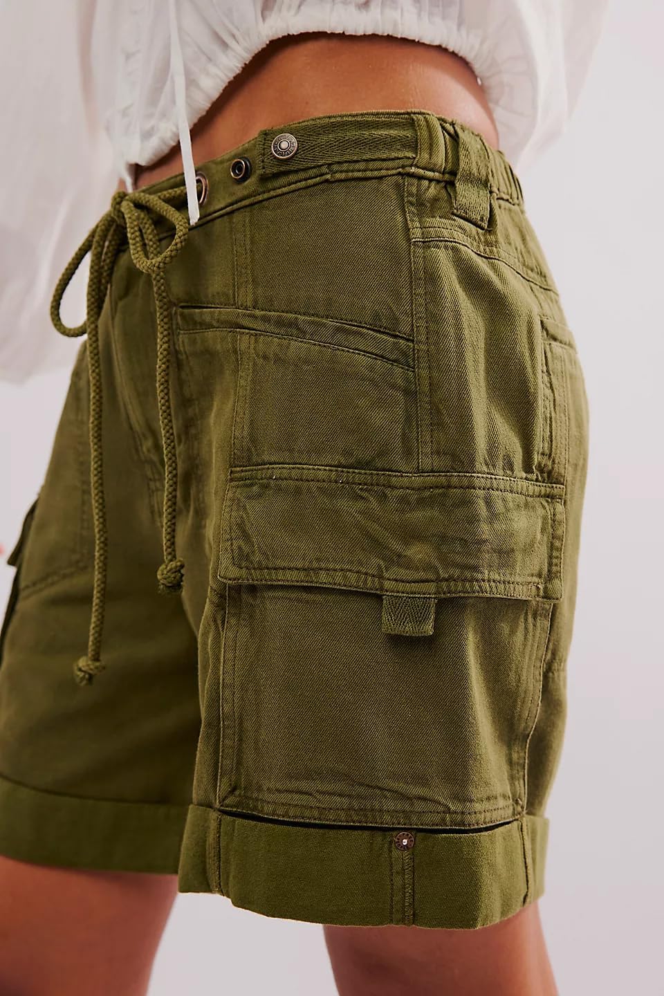 Mxiqqpltky Drawstring Jean Shorts Womens Casual High Waisted Straight Leg Baggy Denim Shorts Summer Loose Fit Short Jeans Y2K - Image 4