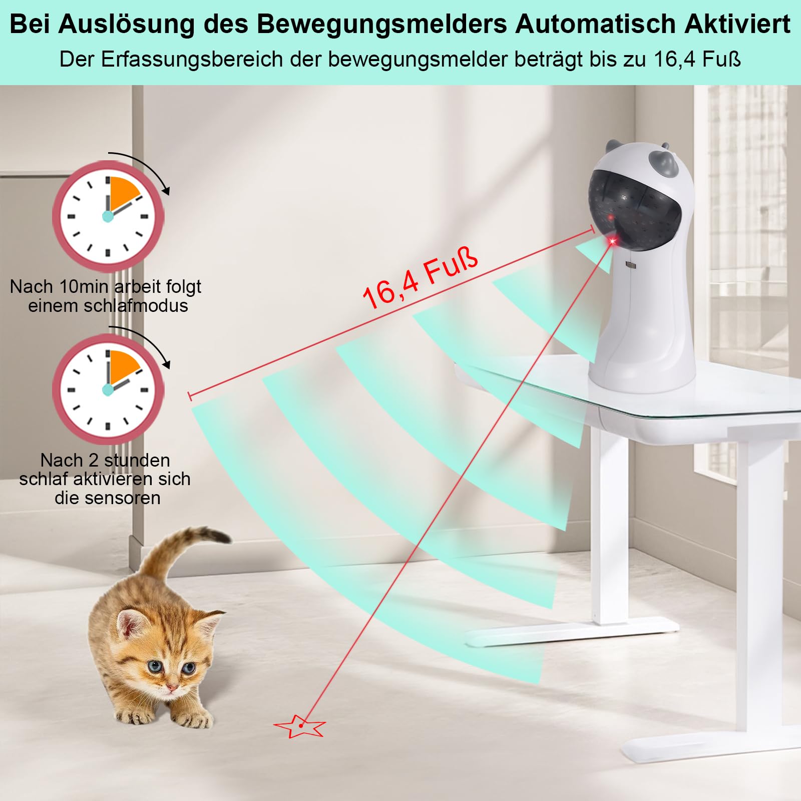 TBTeek Katzenspielzeug Selbstbeschäftigung, automatisch, bewegungsaktiviert | 5 lustige Muster, 4 Geschwindigkeitsmodi,verstellbare Lichtwinkel, zufällige rotierende Trajektorie, aufladbar